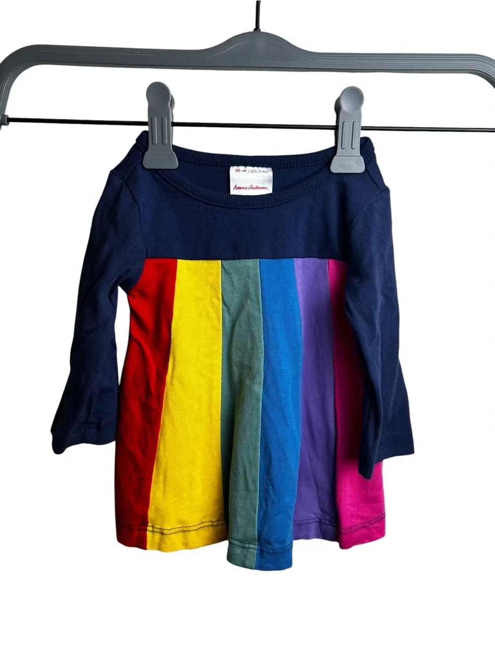 Hanna Anderson Baby Rainbow Panel Long Sleeve Dress Blue 0-3Months 50cm